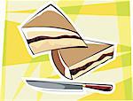 Illustration of pieces f cake and knife nearby