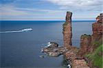 The Old Man of Hoy and a car ferry, Orkney