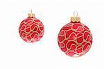 two red ornate colourfull christmas toy balls