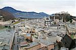 A view of the old district of Salzburg, Austria, with the castle overlooking it