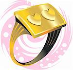 A golden ring having pink background.
