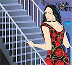 Illustration of a lady stepping through upstairs to a party place