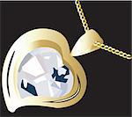 Illustration of golden necklace with diamond pendant