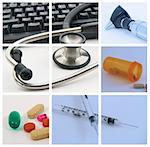 Collage of medical and healthcare devices used by medical professionals