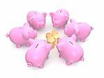 3d rendered illustration of some pink piggy banks and golden coins