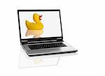 Picture of a laptop with a yellow duck on the screan