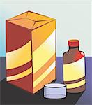 Illustration of syrup bottle and its packing