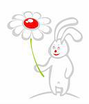 Stylized  rabbit with flower on a white background. Valentines illustration.