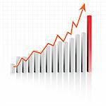 Vector - Graph showing rise in profits or earnings in 3D with drop shadow.