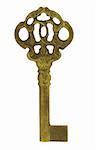 gilded and ornamented antique key on pure white background