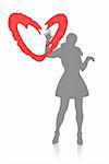 Gray female silhouette and ornate heart on a white background.