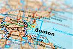 Map centered on the city of Boston. Shallow depth of field