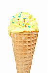 Delicious vanilla ice cream cone isolated on white background