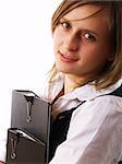 Young businesswoman holding two folders