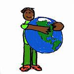 A boy holding the globe - a childlike drawing