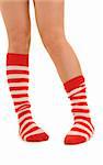 funny striped red socks isolated on white