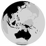 Earth Australia - Globe with continents as black and white illustration - vector