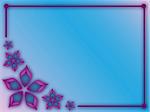 Graphic illustration of abstract gradient flowers purple frame and blue background.