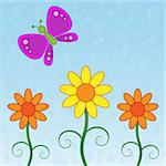 Graphic illustration of flowers and a butterfly.