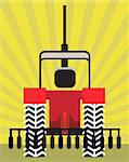 Illustration of a tractor ploughing field in yellow background