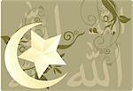 Illustration of star and moon with Arabic letters