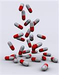 A lot of pills on white background - 3d render