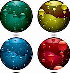 Four buttons with different coloured bubbles all with drop shadows