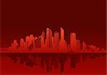 Cityscape on red background. Vector