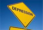 Depression road sign with deep blue sky background. Contains clipping path.