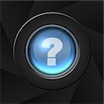 Blue icon with white question mark over aperture style background