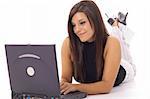 gorgeous girl checking emails on laptop