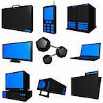 Information technology business icons and symbol set series - black blue