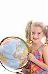 little girl holding globe vertical