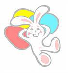 Happy easter bunny and eggs on a white background. Easter illustration.