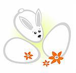 Ornate rabbit with easter eggs on a white background.