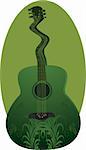 Illustration of a decorated guitar in green background