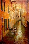 Artistic work of my own in retro style - Postcard from Italy. - Gondola in narrow canal - Venice.