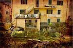 Artistic work of my own in retro style - Postcard from Italy. - Village house - Tuscany