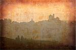Artistic work of my own in retro style - Postcard from Italy. - Sunset - Piedmont.
