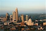 Aerial view of uptown buildings in Charlotte, North Carolina.