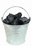 Pieces of coal  in bucket isolated on white background