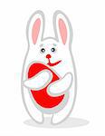 Cheerful  rabbit and easter egg on a white background. Easter illustration.