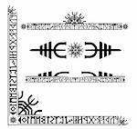 Vector illustration Design inspired by runic Viking writing as a corner flourish with extra divider designs, parts all labelled and on layers for easy selection