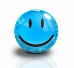 Blue Smiley 3D Happy Face with water waves inside on white background