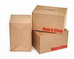 three cardboard boxes againt white background, minimal natural shadow in front