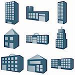 A set of architecture type clip art in 3d blue