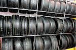Car tyres in the shop. New car tires presentation