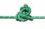 complicated knot on a green rope