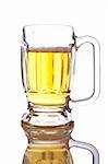 A beer mug reflected on white background