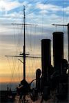 silhouette of Russian cruiser Aurora. Saint-Petersburg